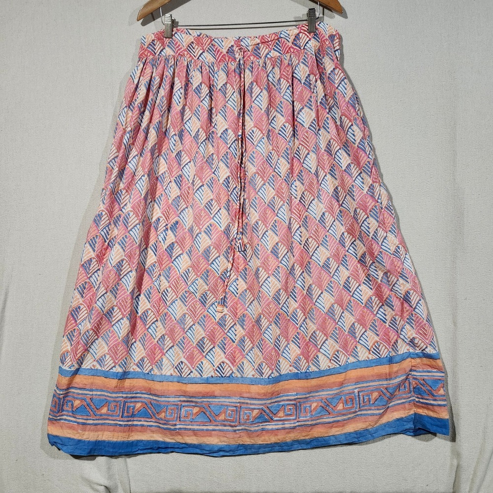 Anokhi for Taraliya Block Print Cotton Maxi Skirt Pink Blue Orange Boho Pockets